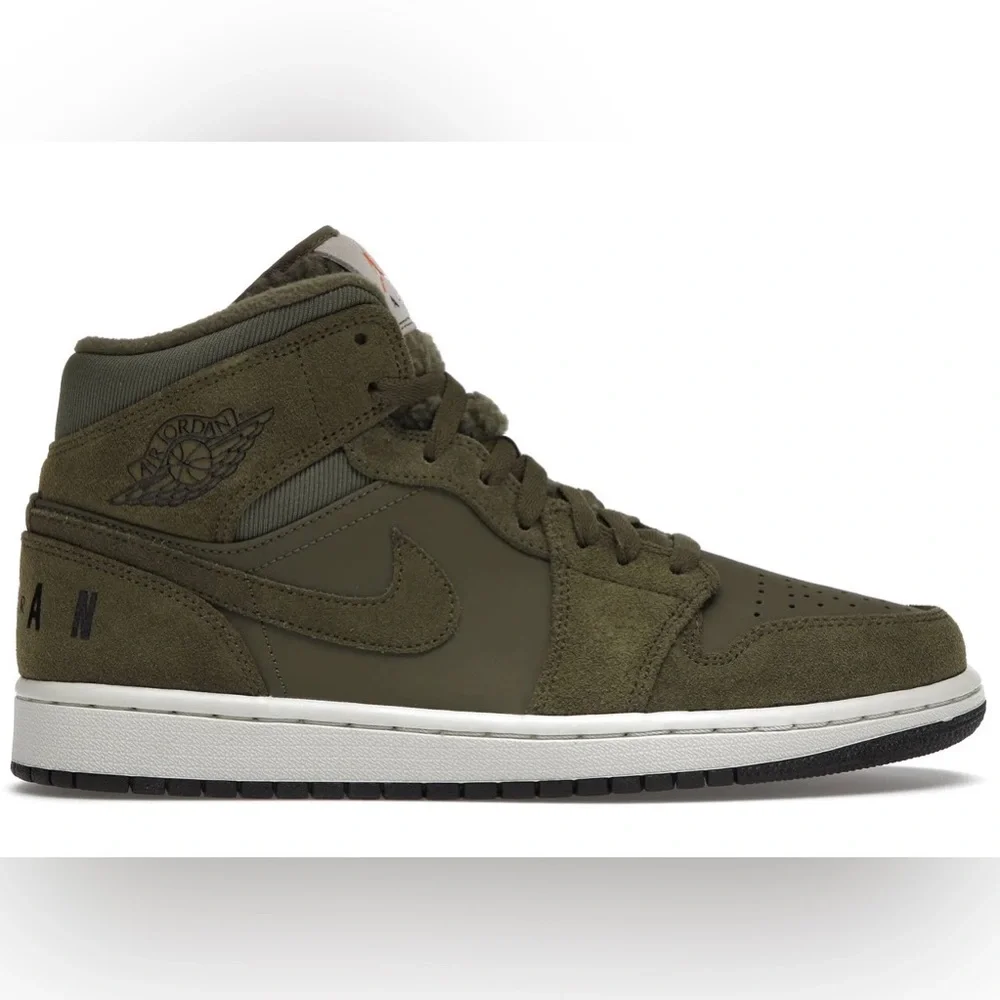 Jordan 1 Mid Olive Canvas high top sneakers